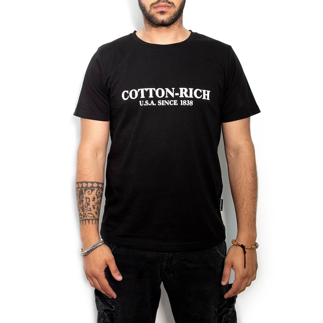 Cotton-Rich T-Shirt with print, black