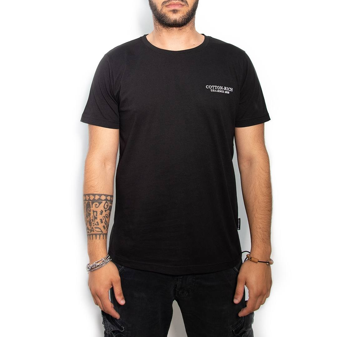 Cotton-Rich T-Shirt with embroidery, black